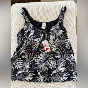 Blair Black and White Tropical Print Swim Tank